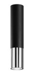 Loopez lampa sufitowa 1-punktowa w kolorze czarnym z chromowanym wykończeniem, cylindryczny kształt, montowana na suficie, z widocznym kloszem u dołu, minimalistyczny design, idealna do nowoczesnych wnętrz.