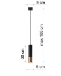 Loopez lampa wisząca 1-punktowa w kolorze czarnym z miedzią, o wymiarach 30 cm wysokości i 6 cm średnicy, zawieszona na czarnym przewodzie. Prosta, cylindryczna konstrukcja z górną częścią w kolorze czarnym i dolną w kolorze miedzianym.