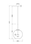 Lampa wisząca Cometa LED 1-punktowa, okrągła, o średnicy 350 mm, wykonana z metalu i szkła, zawieszona na regulowanym przewodzie. Ujęcie frontalne, z widocznymi wymiarami oraz mocowaniem. Kolor neutralny.
