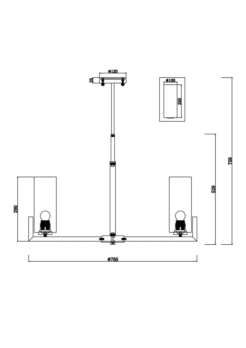 Lampa wisząca Fortano 8-punktowa MOD089PL-08BS, metalowa konstrukcja w kolorze czarnym, z ośmioma miejscami na żarówki. Ujęcie z góry, prezentujące wymiary 760 mm szerokości i 290 mm wysokości. Prosty design, idealna do nowoczesnych wnętrz.