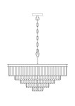 Lampa wisząca Revero, 12-punktowa, wykonana z mosiądzu. Ma okrągły kształt z warstwowym, prostokątnym designem. Zawieszona na łańcuchu, z prostokątnym mocowaniem sufitowym. Idealna do eleganckiego wnętrza.