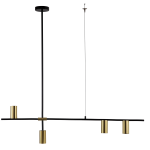 Lampa wisząca Arizona 4-punktowa LP-074/4PL w kolorze czarnym i złotym. Posiada prostą, poziomą konstrukcję z czterema cylindrycznymi oprawami na żarówki, zawieszoną na długim, smukłym kablu. Idealna do nowoczesnych wnętrz.
