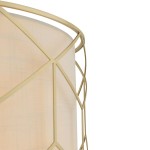 Lampa wisząca Messina 4-punktowa H223PL-03G, z metalową, złotą konstrukcją i delikatnym, jasnym abażurem. Ujęcie z boku, ukazujące geometryczny wzór osłony oraz fakturę materiału. Idealna do nowoczesnych wnętrz.