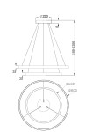 Lampa wisząca Rim 4000K, 2-punktowa, mosiężna, z kablem regulacyjnym, szerokość 600-800 mm, wysokość 100-1200 mm. Kąt ujęcia z przodu, pokazujący detal konstrukcji i wymiary. Mosiężna obudowa z prostym wzorem.