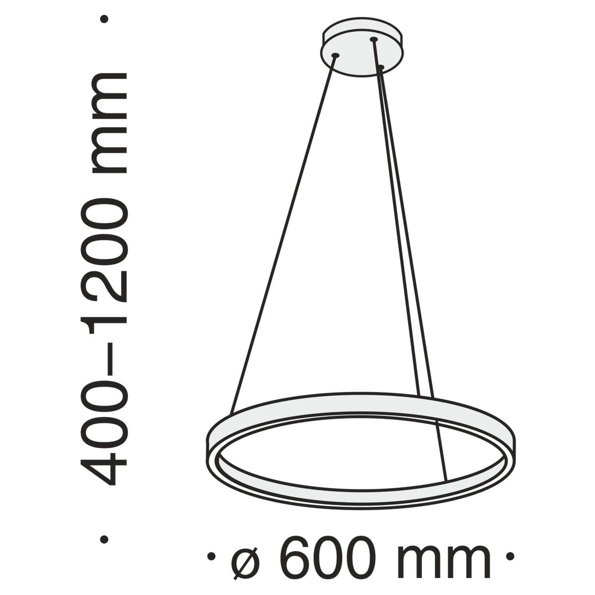Lampa wisząca Rim D60 4000K w kolorze mosiądzu, o średnicy 600 mm. Zawieszona na dwóch cienkich linkach, regulowana wysokość od 400 do 1200 mm. Prosty, okrągły kształt, nowoczesny design.