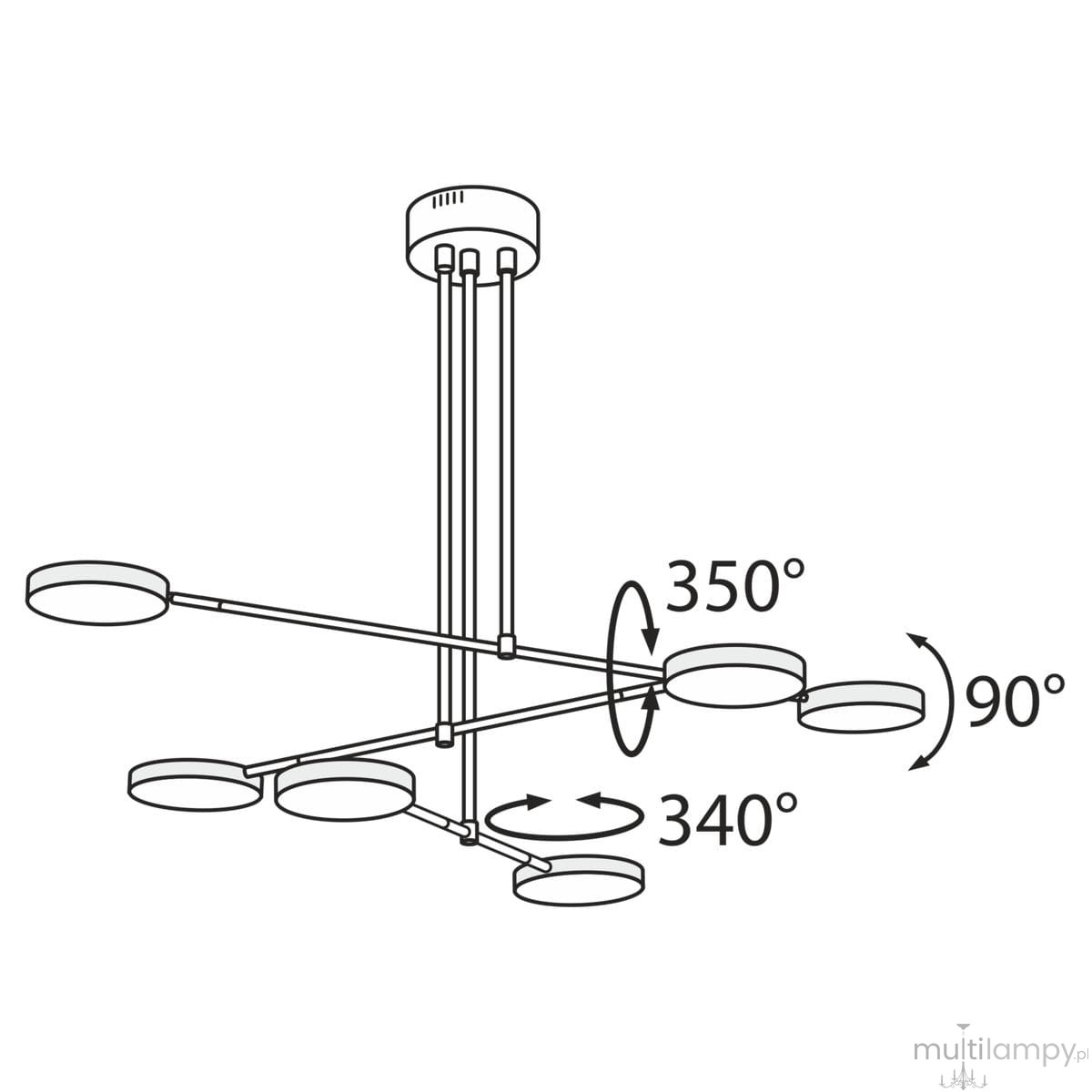 Fad LED lampa wisząca 7-punktowa MOD070PL-L38B3K, z regulowanymi ramionami, w kolorze białym. Lampa zawieszona na trzech linkach, umożliwiająca obrót elementów o 350° i 90°. Nowoczesny design idealny do różnych wnętrz.