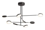 Lampa wisząca Fad LED 7-punktowa MOD070PL-L38B3K w kolorze czarnym z okrągłymi kloszami. Produkt zawieszony pod sufitem, z asymetrycznym układem ramion. Klosze emitujące światło w neutralnym odcieniu, z metalowymi elementami.