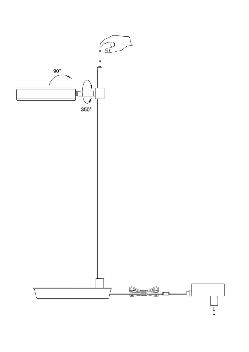 Lampa stołowa Fad LED MOD070TL-L8B3K, z ruchomą głowicą, umożliwiająca obrót o 350° oraz regulację wysokości. Metalowa podstawa w formie okrągłej podstawki, zasilana kablem. Prosty, nowoczesny design, idealna do biura lub wnętrz mieszkalnych.