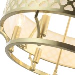 Lampa wisząca Verno Old Gold z sześcioma punktami świetlnymi, w złotym kolorze. Okrągła konstrukcja z metalowym wykończeniem, ozdobiona delikatnym wzorem. Widoczne źródła światła w eleganckich oprawach.