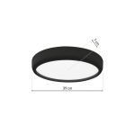 Czarny plafon LED Gea z pilotem, okrągły, o średnicy 39 cm i wysokości 7 cm. Posiada matową, białą osłonę, montowany na suficie, idealny do nowoczesnych wnętrz.