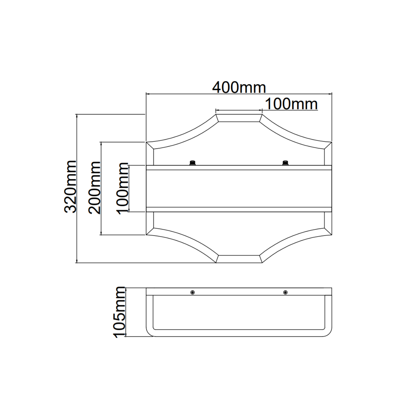 Kinkiet Gerdo Parette Cromo w kolorze chromowanym, dwupunktowy, o wymiarach 400 mm szerokości, 320 mm wysokości i 100 mm głębokości. Posiada zaokrąglone krawędzie oraz miejsce na dwa źródła światła, montowany na ścianie.