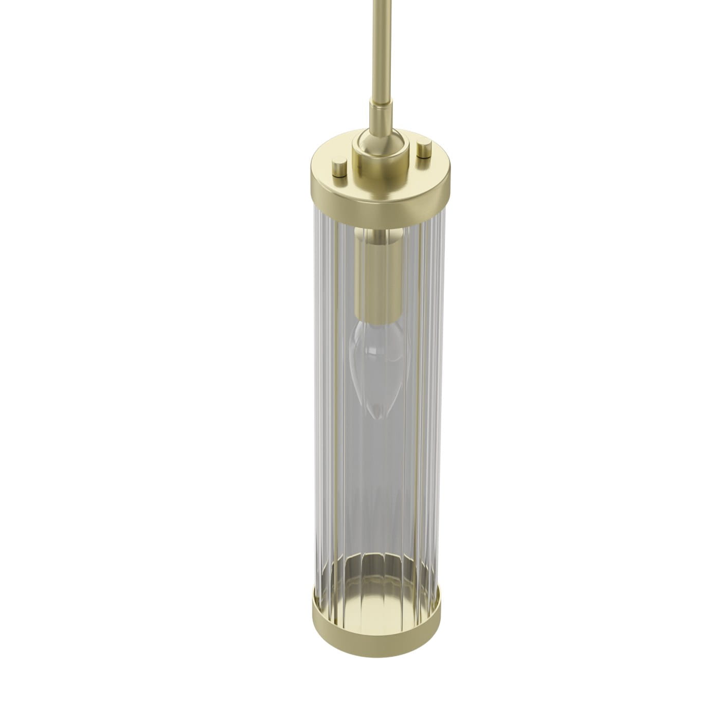 Lampa wisząca Fiatto I Old Gold w kolorze złotym, posiadająca przezroczystą, żłobkowaną osłonę z materiału szklanego. Ujęcie z góry, prezentujące elegancki uchwyt i źródło światła wewnątrz. Idealna do nowoczesnych wnętrz.