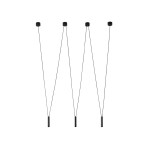 Lampa wisząca Viva III Nero w kolorze czarnym, 3-punktowa. Produkt zawiera trzy długie, czarne przewody z minimalistycznymi, cylindrycznymi osłonami u góry. Lampa zawieszona w pionie, na białym tle.