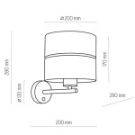 Hilton kinkiet 1-punktowy w kolorze czarnym i złotym, o średnicy 20 cm i wysokości 28 cm. Prosty, cylindryczny kształt z metalowym uchwytem, zamontowany na okrągłej podstawie. Wymiary: 280 mm wysokości, 200 mm szerokości, 120 mm średnicy podstawy.