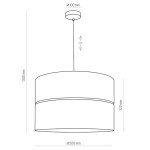 Lampa wisząca Hilton 1-punktowa w kolorze czarnym i złotym, o średnicy 500 mm i wysokości 320 mm, zawieszona na cienkim przewodzie o długości 1300 mm. Prosty, cylindryczny kształt z subtelnym złotym akcentem.