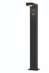 Lampa ogrodowa Texas-IR LED H60 w kolorze antracytowym, stojąca, z prostokątnym korpusem. Posiada czujnik ruchu na bocznej ściance oraz źródło światła u góry. Ujęcie frontalne, produkt umieszczony na płaskiej podstawie.
