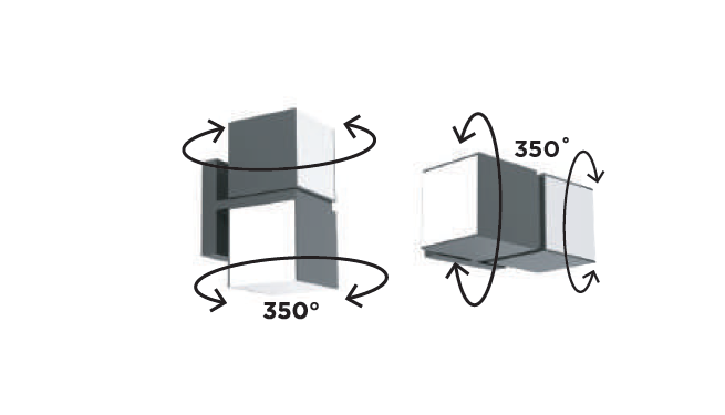Cuba LED kinkiet elewacyjny 2-punktowy w kolorze czarnym, z możliwością regulacji w zakresie 350°. Kinkiet składa się z dwóch modułów, które można obracać, co pozwala na skierowanie światła w różnych kierunkach.