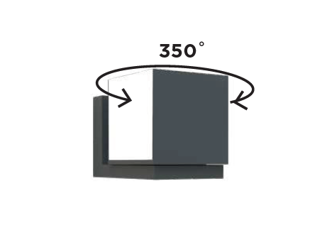 Cuba LED kinkiet elewacyjny 1-punktowy w kolorze czarnym, regulowany w zakresie 350°. Kwadratowa obudowa z matowym wykończeniem, montowana na ścianie, idealna do oświetlenia zewnętrznego.
