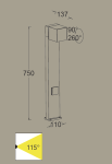 Cuba LED H75 to regulowana lampa stojąca ogrodowa w kolorze ciemnoszarym. Wysokość 750 mm, szerokość 110 mm, z gniazdem. Kąt oświetlenia 115°, możliwość obrotu o 90° i 260°. Prosty, nowoczesny design, idealna do użytku na zewnątrz.