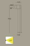Lampa stojąca ogrodowa Cuba LED H75 w kolorze ciemnoszarym, regulowana, wysokość 750 mm, szerokość 137 mm, z kątem świecenia 115° i możliwością obrotu 260°. Prosta, minimalistyczna forma.