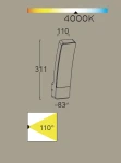 Kira LED kinkiet elewacyjny 1-punktowy w ciemnoszarym kolorze z czujnikiem ruchu. Wymiary: wysokość 311 mm, szerokość 83 mm, kąt świecenia 110°. Oświetlenie o temperaturze barwowej 4000K, z eleganckim, zaokrąglonym kształtem.