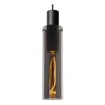 Lampa wisząca Orlando 5-punktowa w kolorze czarnym z przezroczystym kloszem. W centralnej części widoczne żarówki o ciepłym świetle. Produkt zawieszony na czarnym przewodzie, w układzie pionowym.