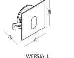 Lesel LED oprawa schodowa 001 L, prostokątna, w kolorze białym, o wymiarach 48x48 mm i grubości 26 mm. Z tyłu widoczny element mocujący. Przeznaczona do wbudowania, idealna do oświetlenia schodów. Prosty, minimalistyczny design.