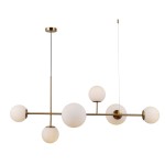 Lampa wisząca Vailante 6-punktowa w złotym wykończeniu. Posiada sześć białych, szklanych kul na metalowej konstrukcji. Zawieszona na cienkim przewodzie, z górnym montażem sufitowym. Idealna do nowoczesnych wnętrz.