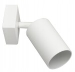 Lampa sufitowa Spoti 1-punktowa w kolorze białym, o cylindrycznym kształcie. Zestawiona z kwadratowym mocowaniem, zamontowana pod kątem. Gładka powierzchnia, matowy wykończenie, idealna do oświetlenia wnętrz.