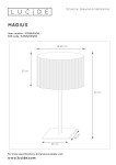 Lampka stołowa Magius 1-punktowa w kolorze czarnym, z cylindrycznym kloszem o średnicy 28 cm i wysokości 21 cm, umieszczona na prostokątnej podstawie (20 cm x 15 cm). Całkowita wysokość lampy wynosi 52 cm.