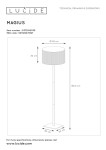 Czarna lampa podłogowa Magius 1-punktowa, z okrągłym kloszem o średnicy 42 cm i wysokości 156,5 cm. Stojąca na kwadratowej podstawie o wymiarach 30 x 20 cm. Klosz ma fakturę, a wysokość od podstawy do klosza wynosi 126,5 cm.