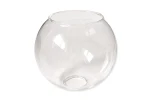 Klosz szklany Dora w kształcie kuli o średnicy 140 mm, transparentny. Ujęcie frontalne, pokazujące gładką, przezroczystą powierzchnię z widocznym otworem u podstawy. Brak nadruków lub zdobień.