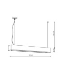 Lampa wisząca LED Ibros w kolorze czarnym, o wymiarach 93 cm długości i 8 cm wysokości, zawieszona na dwóch linkach. Minimalistyczny design z prostokątnym korpusem i regulowaną wysokością (150 cm). Idealna do nowoczesnych wnętrz.