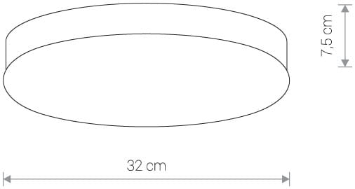 Plafon Kasai 2-punktowy w kolorze chromu, o wymiarach 32 cm średnicy i 7,5 cm wysokości. Okrągły kształt, minimalistyczny design, przeznaczony do montażu sufitowego.
