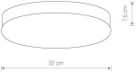 Plafon Kasai 2-punktowy w kolorze chromu, o wymiarach 32 cm średnicy i 7,5 cm wysokości. Okrągły kształt, minimalistyczny design, przeznaczony do montażu sufitowego.