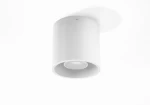 Biała lampa sufitowa 1-punktowa Orbis SL.0021, w formie cylindrycznej, zamontowana na suficie. Wykończenie matowe, z widocznym źródłem światła w dolnej części. Prosty design, odpowiednia do nowoczesnych wnętrz.