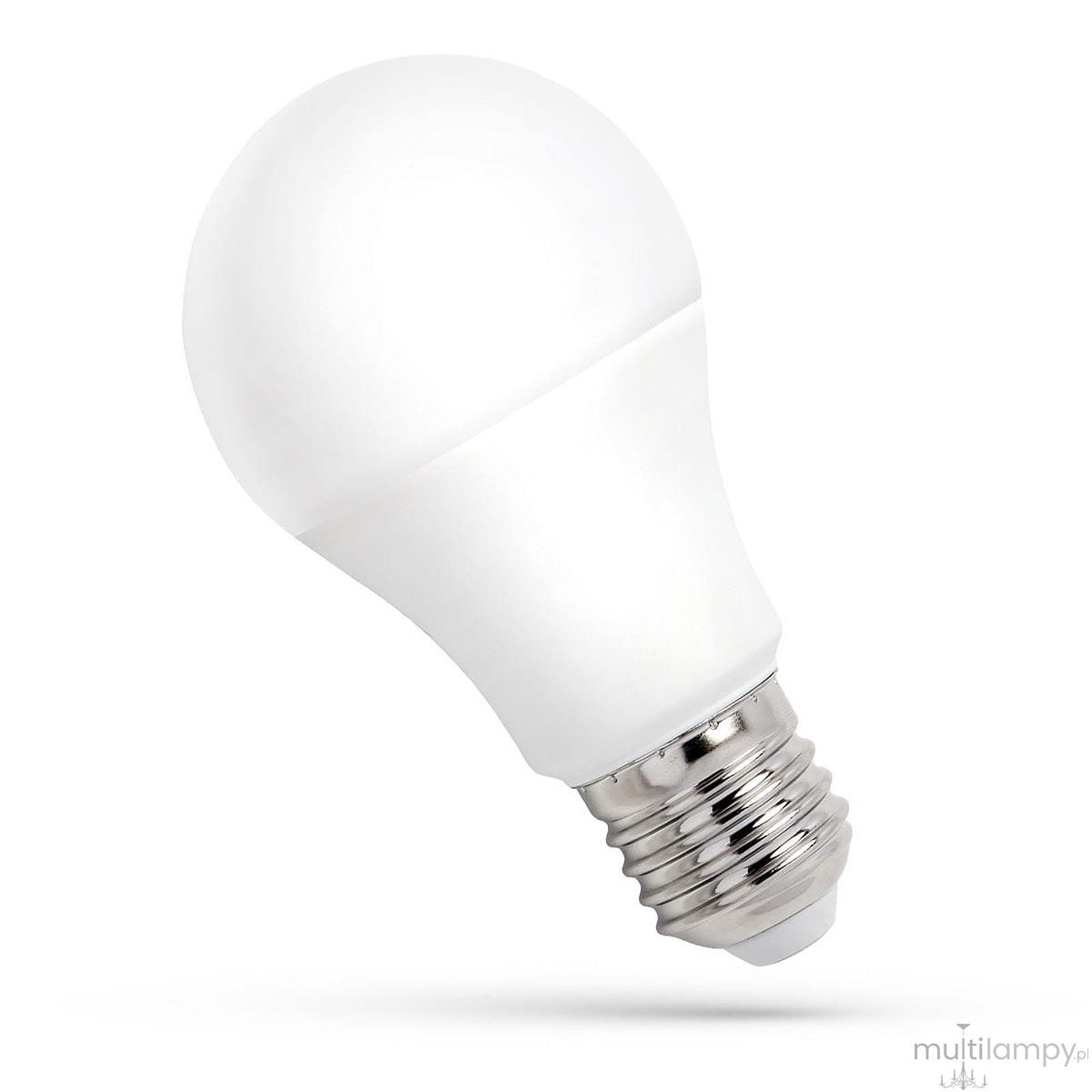 Żarówka LED GLS E27 o mocy 13W, emitująca ciepłe białe światło (3000K). Produkt ma okrągły kształt, matową białą obudowę i metalowy gwint. Ujęcie z boku, ukazujące detal mocowania.