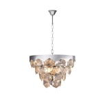 Lampa wisząca Grace 6-punktowa w kolorze chromu z dekoracyjnymi, przezroczystymi kryształkami w kształcie heksagonów. Zawieś na łańcuchu, z okrągłą podstawą, idealna do eleganckich wnętrz.