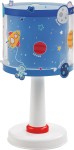 Lampka nocna Planety 1-punktowa o niebieskim kloszu zdobionym wzorami planet i rakiet. Posiada biały, cylindryczny korpus z czerwonym akcentem na podstawie. Wzory przedstawiają m.in. Wenus, Neptuna oraz astronautę w kosmosie.