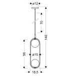Lampa wisząca Cordel 2-punktowa w kolorze mosiądzu, z okrągłymi kloszami o średnicy 15 cm, zawieszona na cienkim przewodzie. Wymiary: długość 140 cm, szerokość 12 cm, głębokość 18,5 cm. Prosty, nowoczesny design idealny do różnych wnętrz.