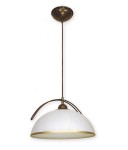 Lampa wisząca Flex O1487 BR w stylu nowoczesnym. Biała klosz o półkulistym kształcie z złotą obręczą, zawieszona na brązowym przewodzie. Wysoka jakość materiałów, idealna do różnych aranżacji wnętrz.