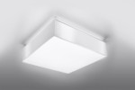 Lampa sufitowa Horus 35, 2-punktowa, o kwadratowym, białym korpusie. Ujęcie z dołu, pokazujące gładką powierzchnię i minimalistyczny design. Idealna do nowoczesnych wnętrz, montowana na suficie.