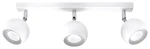 Lampa sufitowa Oculare 3-punktowa w kolorze białym, z trzema okrągłymi kloszami, zamocowana na prostokątnej, białej podstawie. Klosze są regulowane, wykonane z matowego materiału, z chromowanymi detalami. Produkt montowany sufitowo.
