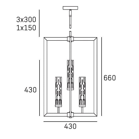 Lampa wisząca Oxford 4-punktowa P04052NI o prostokątnym kształcie. Wymiary: 660 mm wysokości, 430 mm szerokości. Posiada cztery klosze z przezroczystego materiału z dekoracyjnymi detalami. Zawieszona na regulowanym łańcuchu.