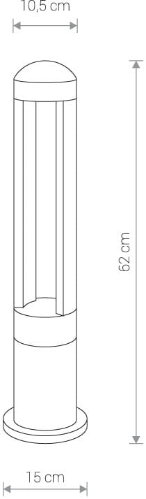 Stojąca lampa ogrodowa Monterrey LED 1-punktowa, wysokość 62 cm, średnica podstawy 15 cm, średnica korpusu 10,5 cm. Okrągła, z przezroczystymi panelami, umieszczona na stabilnej podstawie. Idealna do oświetlenia przestrzeni zewnętrznych.