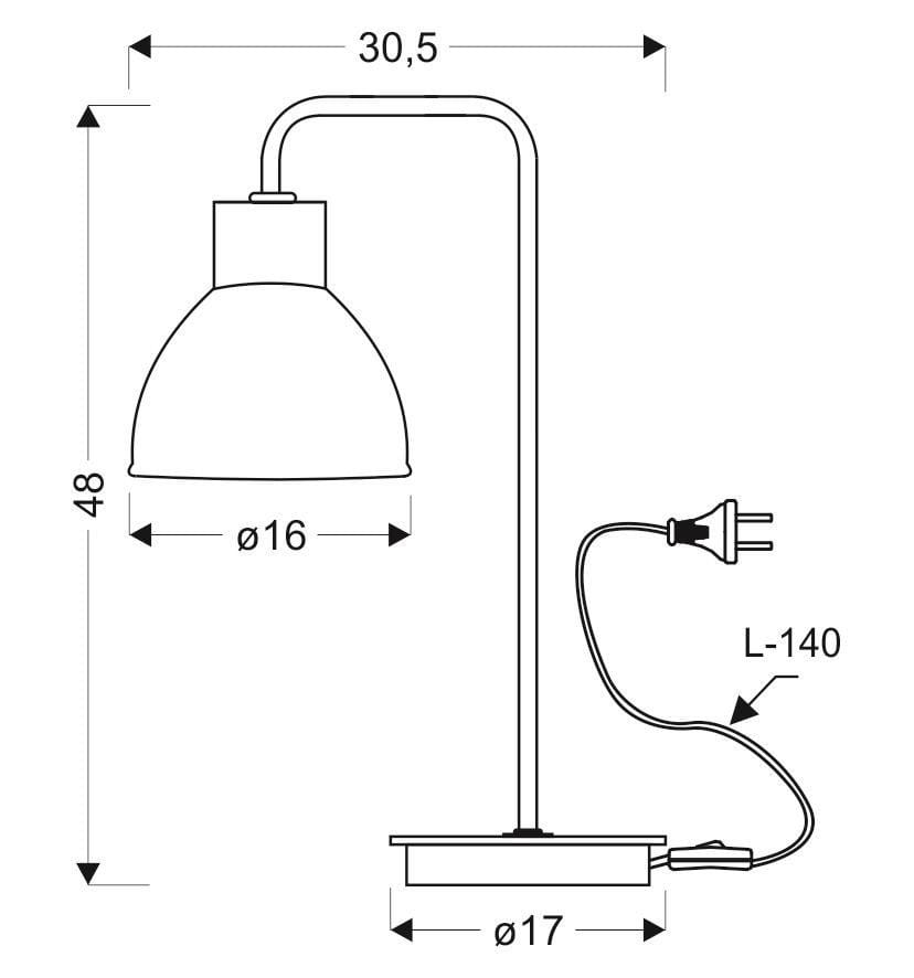 Czarna lampka biurkowa Vario 1-punktowa o wysokości 48 cm i szerokości 30,5 cm. Klosz o średnicy 16 cm, podstawa o średnicy 17 cm, z kablem zasilającym o długości 140 cm. Prosty, nowoczesny design, idealna do biura lub domowego wnętrza.