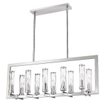 Lampa wisząca Oxford 10-punktowa w chromowanej oprawie. Prosta konstrukcja z prostokątnym stelażem i dziesięcioma szklanymi kloszami. Zawieszona na cienkich linkach, idealna do nowoczesnych wnętrz.