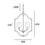 Lampa wisząca New York 4-punktowa, o prostokątnym kształcie, w kolorze białym. Posiada cztery klosze w kształcie stożków. Wymiary: wysokość 1000 mm, szerokość 458 mm, głębokość 120 mm. Zawieszona na łańcuszku, idealna do nowoczesnych wnętrz.