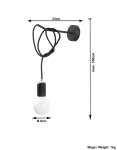 Edison kinkiet 1-punktowy SL.0373 z czarnym kablem, zawieszony na okrągłej podstawie. Żarówka o średnicy 8 cm w białym kloszu. Wymiary: długość kabla max. 100 cm, średnica podstawy 23 cm. Prosty design, idealny do nowoczesnych wnętrz.