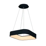Czarna lampa wisząca Astro LED w kształcie prostokąta z białym akrylowym kloszem. Zawieszona na cienkich żyłkach, montowana sufitowo. Nowoczesny design, idealna do różnych wnętrz.